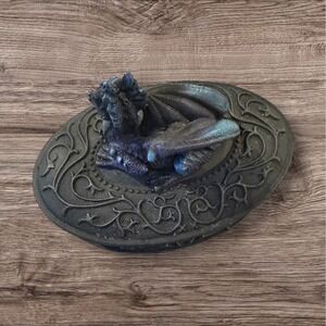 Dragon Laying on Oval Shaped Jewelry Trinket Box Mythical Fantasy Decoration New
